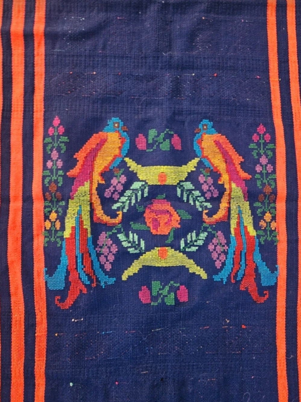 Colorful Parrot Bird Tapestry Panel - Navy and Orange